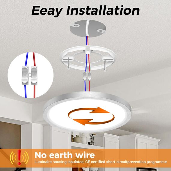 slochi Deckenlampe LED Deckenleuchte Flach, 3Farben - 3000K/4000K/6500K, Wasserfest Rund Badlampe Decke, 1500LM Modern LED Lampen für küche Badezimmer Schlafzimmer Flur Wohnzimmer, Ø18CM Nickelfarbe