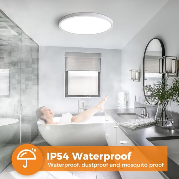slochi LED Deckenleuchte Flach 24W 2800LM, 3Farben - 3000K/4000K/6500K, Ø30CM Deckenlampe IP54 Wasserfest Rund Badlampe, Modern LED Lampen für küche Badezimmer Schlafzimmer Flur Wohnzimmer, Weiß
