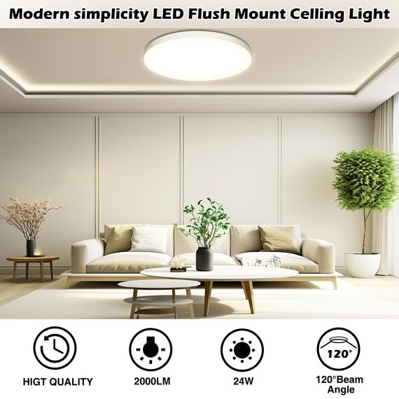 Deckenlampe LED Deckenleuchte Ø28cm 24W, 4000K, 2000LM, IP44 Wasserfest Rund Badezimmer Lampe, Badlampe Decke Küchenlampen Modern Schlicht Weiß Ultra Dünn Ideal für Bad/Balkon/Keller/Schlafzimmer/Flur