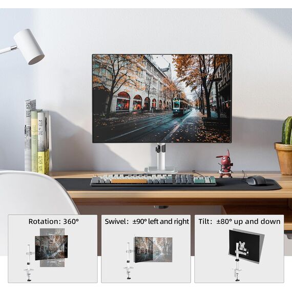 Bracwiser Monitor Halterung Einzelner Monitorarm Höhenverstellbarer Schwenkbarer Monitorständer für 13-32 Zoll Bildschirme Einzel Monitor Tischhalterung bis 10 kg, VESA 75/100 Weiß(MD7421W)
