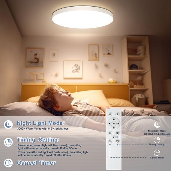 LED Deckenleuchte Flach Deckenlampe Dimmbar mit Fernbedienung [2 Stück] 3000K~6500K,24W, 2000LM, IP44 Wasserfest Deckenleuchten Rund, Küchenlampe LED Lampen Decke für Schlafzimmer/Wohnzimmer/Bad Ø28cm