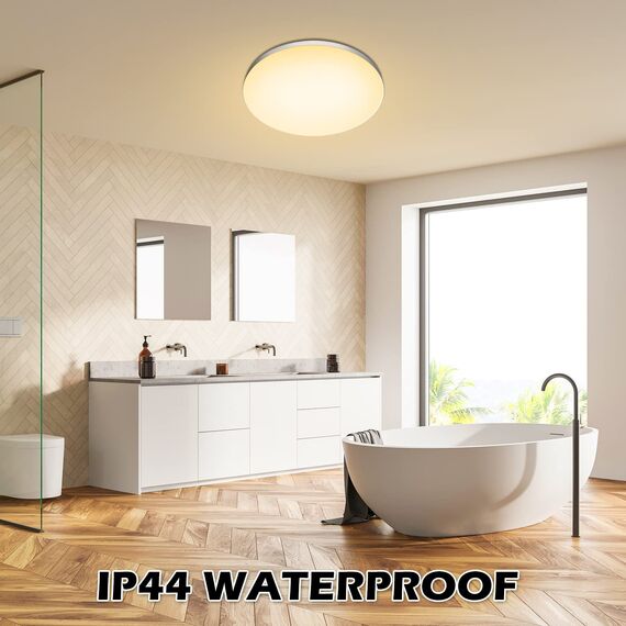 Deckenlampe LED Lampe Decke Deckenleuchte Flach Ø28cm 24W, 3000K, 2000LM, IP44 Wasserfest Rund Modern Schlicht Warmweiß Badlampe für Kinderzimmer/ Schlafzimme/Wohnzimmer/Küchenlampe/Badezimmer/Balkon