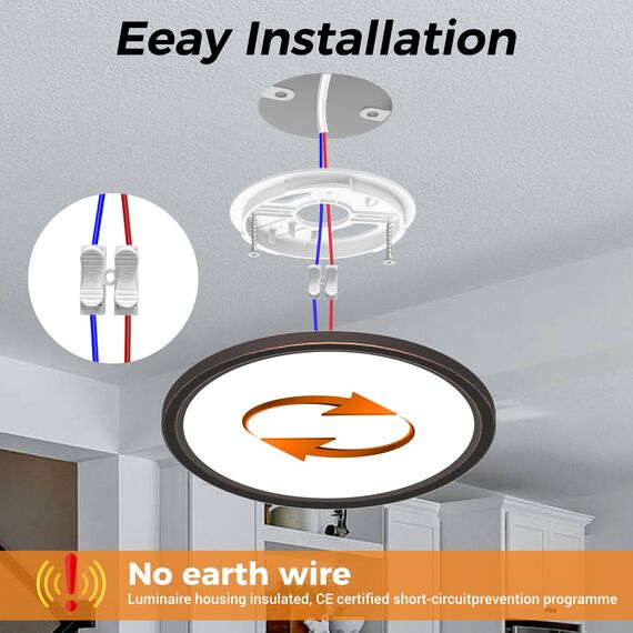 slochi LED Deckenleuchte Flach 24W 2800LM, 3Farben - 3000K/4000K/6500K, Ø30CM Deckenlampe IP54 Wasserfest Rund Badlampe, Modern LED Lampen für küche Badezimmer Schlafzimmer Wohnzimmer, Antikbronze