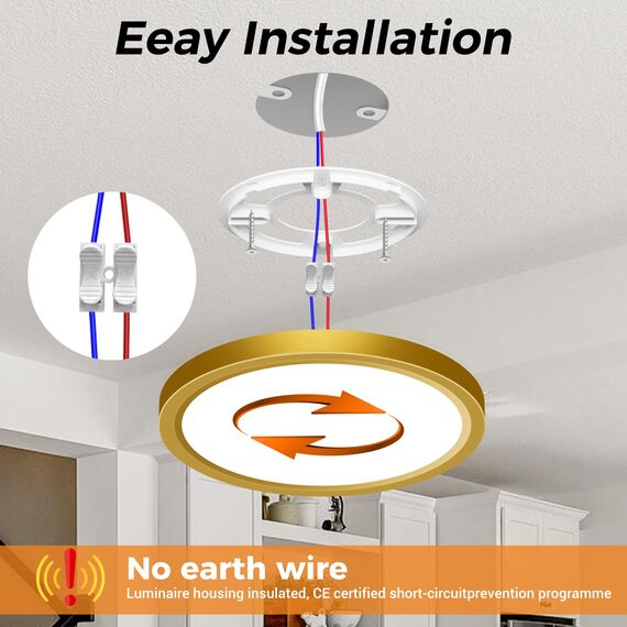 slochi Deckenlampe LED Deckenleuchte Flach, 3Farben - 3000K/4000K/6500K, IP44 Wasserfest Rund Badlampe Decke, 1500LM Modern LED Lampen für küche Badezimmer Schlafzimmer Flur Wohnzimmer, Ø18CM Golden