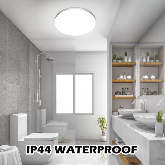 LED Deckenleuchte Lampe Decke Deckenlampe Ø28cm 24W, 6500K, 2000LM, IP44 Wasserfest Furlampe Rund Modern Schlicht Weiß Badlampe für Kellerlampe/Schlafzimmer/Wohnzimmer/ Küchenlampe/Badezimmer/Balkon