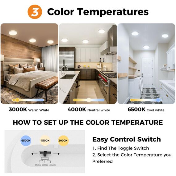 slochi Deckenlampe LED Deckenleuchte Flach, 3Farben - 3000K/4000K/6500K, IP44 Wasserfest Rund Badlampe Decke, 1500LM Modern LED Lampen für küche Badezimmer Schlafzimmer Flur Wohnzimmer, Ø18CM