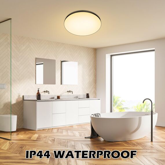 Deckenlampe LED Deckenleuchte Flach Lampe Decke Ø28cm 24W, 3000K, 2000LM, IP44 Wasserfest Rund Modern Schlicht Lampe für Badezimmer, Balkon, Schlafzimmer, Wohnzimmer, Küchenlampe, Kinderzimmer-Schwarz