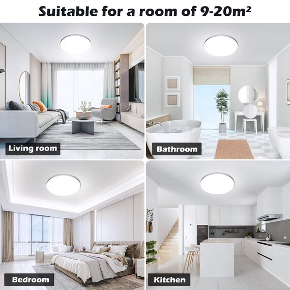 LED Deckenleuchte Deckenlampe Lampe Decke LED [2Stück] Ø28cm 24W,6500K,2000LM,IP44 Wasserfest Rund Modern Schlicht Weiß Badlampe für Kellerlampe,Schlafzimmer,Wohnzimmer,Küchenlampe, Badezimmer,Balkon