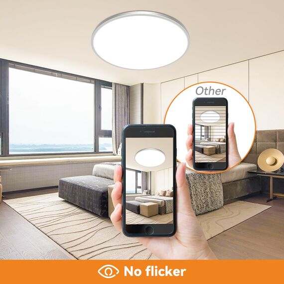 slochi Deckenlampe LED Deckenleuchte Flach 36W, Ø40CM, 3Farben 3000K/4000K/6500K, IP44 Badlampe, 4200LM LED Lampe Decke Küchenlampe für küche Badezimmer Schlafzimmer Flur Wohnzimmer, Nickelfarbe