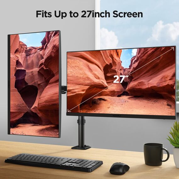 KOORUI Monitor Halterung 2 Monitore für 13-27 Zoll Bildschirm bis 10 kg, Dual Arm Monitor Stand Tischhalterung Höhenverstellbar Drehungbar Neigbar, VESA 75x75/100x100mm