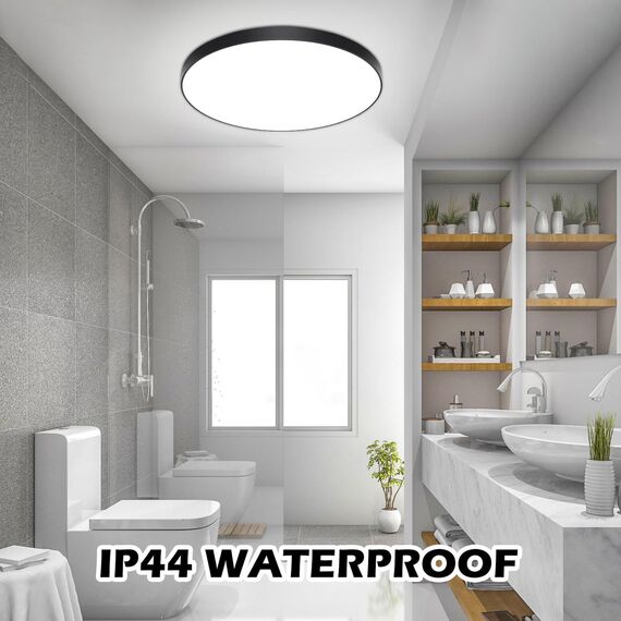 LED Deckenleuchte Lampe Decke Deckenlampe LED Ø28cm 24W/6500K/2000LM/IP44 Wasserfest Badlampe Rund Modern Schlicht für Badezimmer, Schlafzimmer, Wohnzimmer, Küchenlampe, Kinderzimmer, Balkon-Schwarz