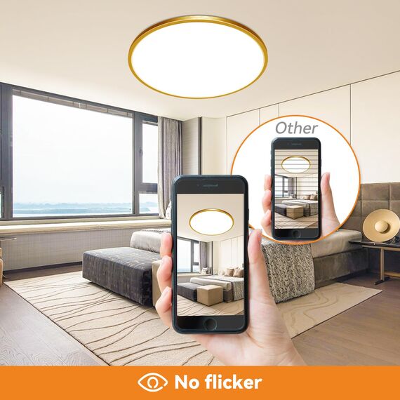 slochi Deckenlampe LED Deckenleuchte Flach 36W, Ø40CM, 3Farben 3000K/4000K/6500K, IP44 Badlampe, 4200LM Modern LED Lampe Decke Küchenlampe für küche Badezimmer Schlafzimmer Flur Wohnzimmer, Golden