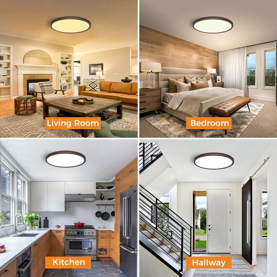 slochi LED Deckenleuchte Flach 24W 2800LM, 3Farben - 3000K/4000K/6500K, Ø30CM Deckenlampe IP54 Wasserfest Rund Badlampe, Modern LED Lampen für küche Badezimmer Schlafzimmer Wohnzimmer, Antikbronze