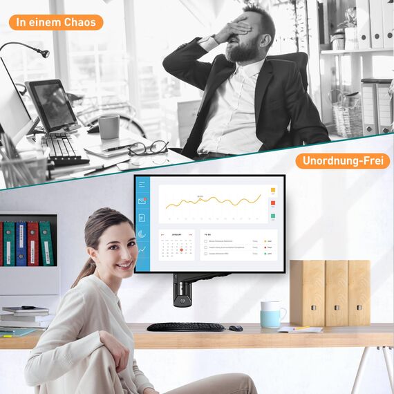 ELIVED Monitor Wandhalterung für 13-32" Bildschirme bis zu 9kg, VESA 75/100mm, Gasdruckfeder PC Monitor Hatlerung Wand, 180° Schwenkbar, 360° Drehbar, Höhenverstellbar Monitorhalterung EV023A