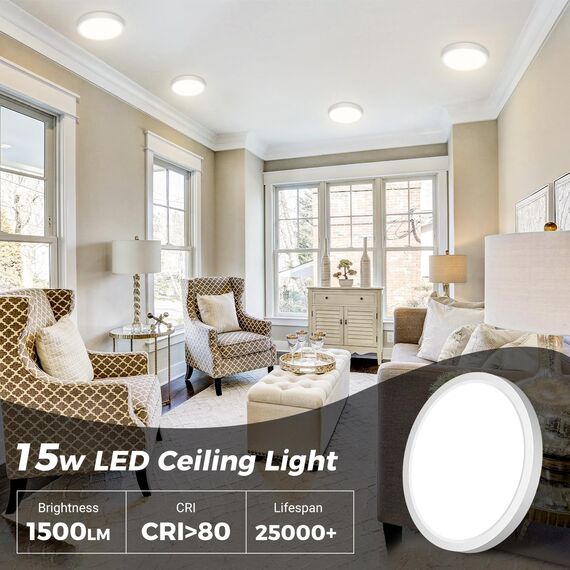 slochi Deckenlampe LED Deckenleuchte Flach, 3Farben - 3000K/4000K/6500K, IP44 Wasserfest Rund Badlampe Decke, 1500LM Modern LED Lampen für küche Badezimmer Schlafzimmer Flur Wohnzimmer, Ø18CM