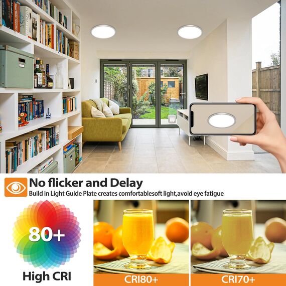 slochi Deckenlampe LED Deckenleuchte Flach 18W, Ø22CM, 3Farben 3000K/4000K/6500K, IP44 Badlampe, 1800LM Modern LED Lampe Decke Küchenlampe für küche Badezimmer Schlafzimmer Wohnzimmer, Nickelfarbe