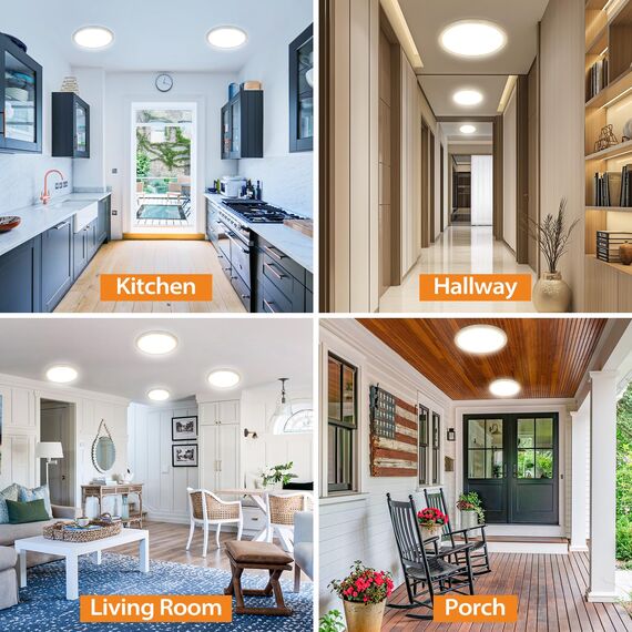 slochi Deckenlampe LED Deckenleuchte Flach 18W, Ø22CM, 3Farben 3000K/4000K/6500K, IP44 Badlampe, 1800LM Modern LED Lampe Decke Küchenlampe für küche Badezimmer Schlafzimmer Wohnzimmer, Wooden