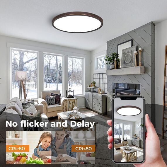 slochi LED Deckenleuchte Flach 24W 2800LM, 3Farben - 3000K/4000K/6500K, Ø30CM Deckenlampe IP54 Wasserfest Rund Badlampe, Modern LED Lampen für küche Badezimmer Schlafzimmer Wohnzimmer, Antikbronze