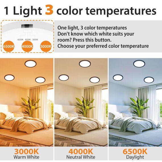 slochi Deckenlampe LED Deckenleuchte Flach 18W, Ø22CM, 3Farben 3000K/4000K/6500K, IP44 Badlampe, 1800LM Modern LED Lampe Decke Küchenlampe für küche Badezimmer Schlafzimmer Wohnzimmer, Kupferbraun