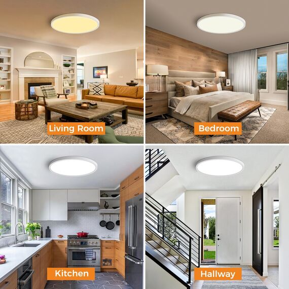 2Stück LED Deckenleuchte Flach 24W 2800LM, 3Farben - 3000K/4000K/6500K, Ø30CM Deckenlampe IP54 Wasserfest Rund Badlampe, Modern LED Lampen für küche Badezimmer Schlafzimmer Flur Wohnzimmer, Weiß