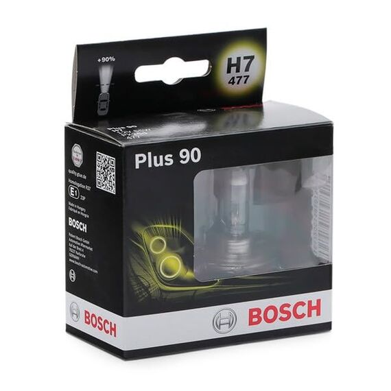 Bosch H7 Plus 90 Halogen-Glühlampe für Auto-Scheinwerfer, 12 V 55 W, 90% mehr Licht - Lampensockel Typ PX26d - 2er-Pack Ersatz-Scheinwerferlampen