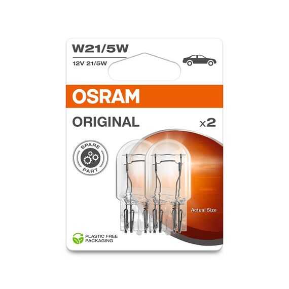 Osram ORIGINAL LINE, W21/5W, signal lamps with Glass wedge base, double blister (2 lamps), white