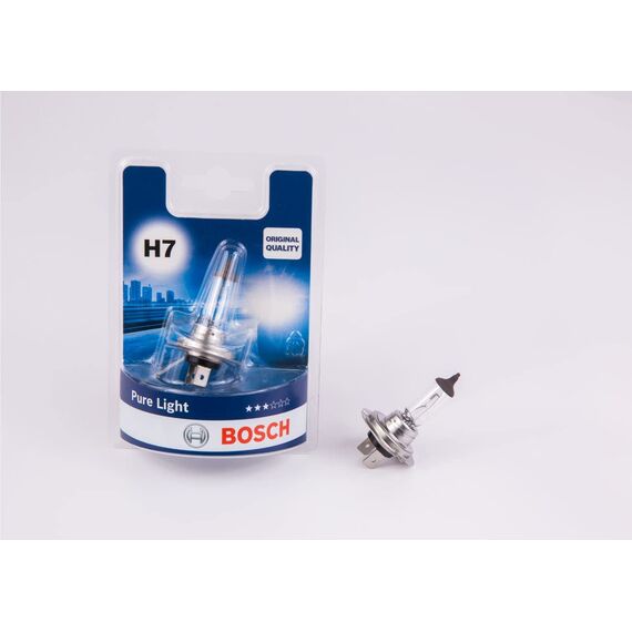 Bosch H7 Pure Light Halogen-Glühlampe für Auto-Scheinwerfer, 12 V 55 W, in Originalqualität - Lampensockel Typ PX26d - 1 Ersatz-Scheinwerferlampe