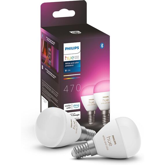 Philips Hue White Ambiance & Color E14 Luster LED Lampe, dimmbar, bis zu 16 Mio. Farben, steuerbar via App, kompatibel mit Amazon Alexa (Echo, Echo Dot), Doppelpack
