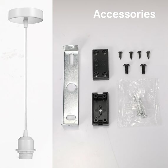 Linkind 2er Lampenfassung mit Befestigungsring, 100cm Lampenaufhängung Lampenschirm frei wählbar Schnurpendel mit E27 Fassung, Hängelampe für Restaurant, Weiß