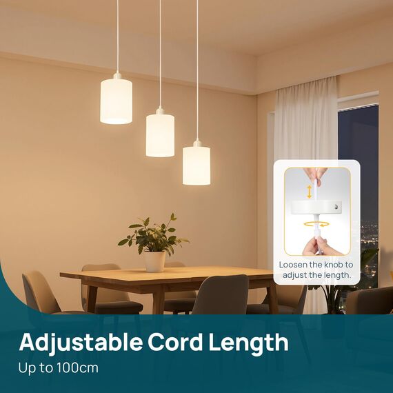 Linkind 2er Lampenfassung mit Befestigungsring, 100cm Lampenaufhängung Lampenschirm frei wählbar Schnurpendel mit E27 Fassung, Hängelampe für Restaurant, Weiß