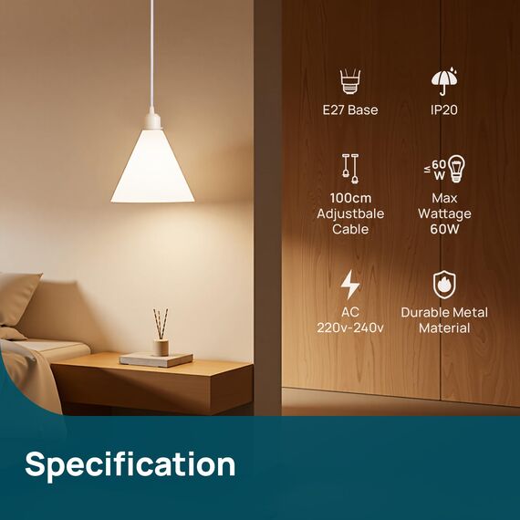 Linkind 2er Lampenfassung mit Befestigungsring, 100cm Lampenaufhängung Lampenschirm frei wählbar Schnurpendel mit E27 Fassung, Hängelampe für Restaurant, Weiß