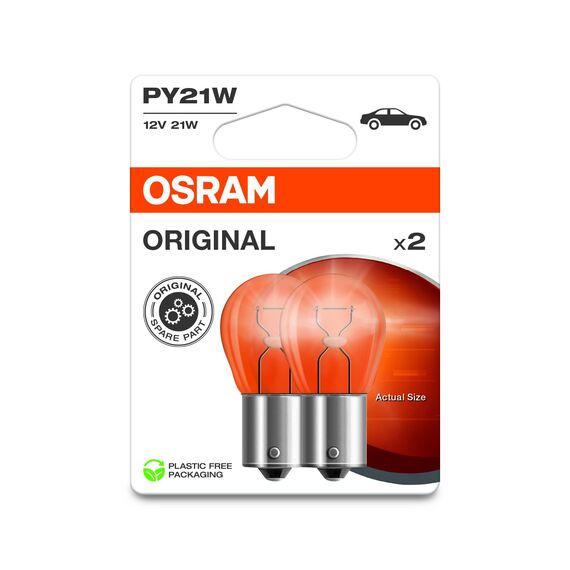 Osram ORIGINAL LINE 12V, PY21W, signal lamp, Metal Base, Double Blister, (2 lamps)