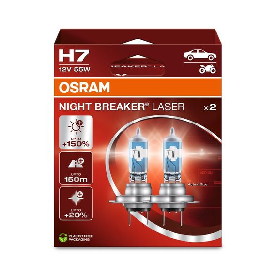 Osram Night Breaker Laser H7 next Generation, +150% mehr Helligkeit, Halogen-Scheinwerferlampe, 64210NL-HCB, 12V PKW, Duo Box (2 Lampen)(2 Stück) 1er Pack