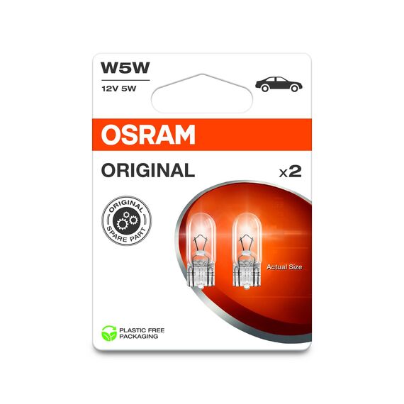 Osram ORIGINAL LINE 12V, W5W, signal lamp, Glass Wedge Base, Double Blister (2 lamps), white