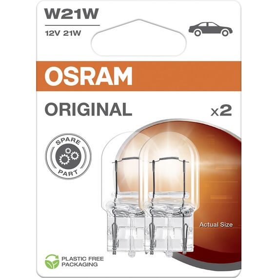 OSRAM ORIGINAL LINE 12V, Glass Wedge Base, W21W, Doppelblister, 2 Lampen, white