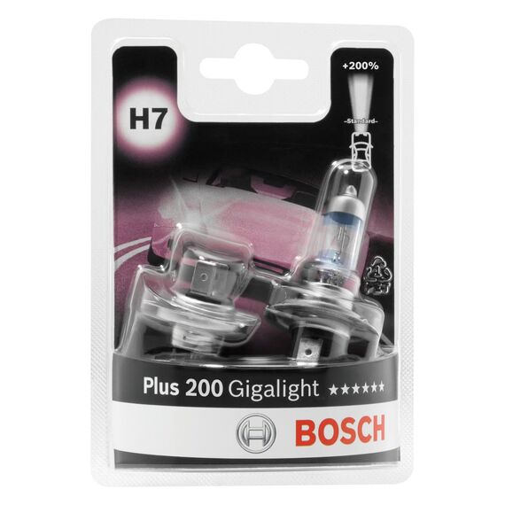 Bosch H7 Plus 200 Gigalight Halogen-Glühlampe für Auto-Scheinwerfer, 12 V 55 W, 200% mehr Licht - Lampensockel Typ PX26d - 2er-Pack Ersatz-Scheinwerferlampen