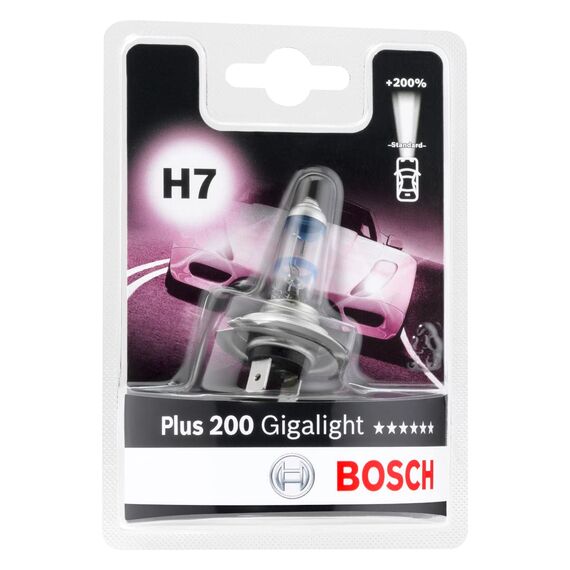 Bosch H7 Plus 200 Gigalight Halogen-Glühlampe für Auto-Scheinwerfer, 12 V 55 W, 200% mehr Licht - Lampensockel Typ PX26d - 1 Ersatz-Scheinwerferlampe