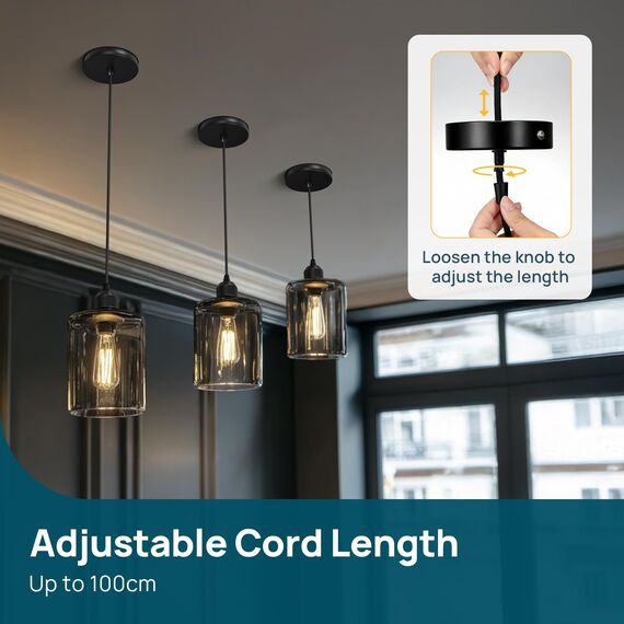 Linkind 2er Lampenaufhängung mit Befestigungsring, 100cm Textilkabel Höhenverstellbar, Standard E27 Socket Lampen Halterung ideal für Schlafzimmer, Kinderzimmer, Schwarz