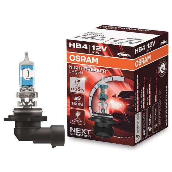 Osram NIGHT BREAKER LASER HB4, +150% mehr Helligkeit, Halogen-Scheinwerferlampe, 9006NL, 12V PKW, Faltschachtel (1 Lampe)