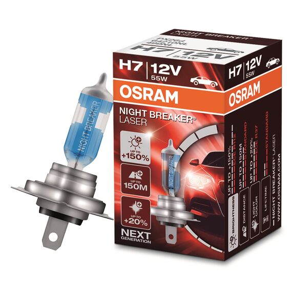 Osram NIGHT BREAKER LASER H7, +150% mehr Helligkeit, Halogen-Scheinwerferlampe, 64210NL, 12V PKW, Faltschachtel (1 Lampe)