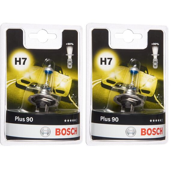 Bosch H7 Plus 90 Halogen-Glühlampe für Auto-Scheinwerfer, 12 V 55 W, 90% mehr Licht - Lampensockel Typ PX26d - 1 Ersatz-Scheinwerferlampe (Packung mit 2)