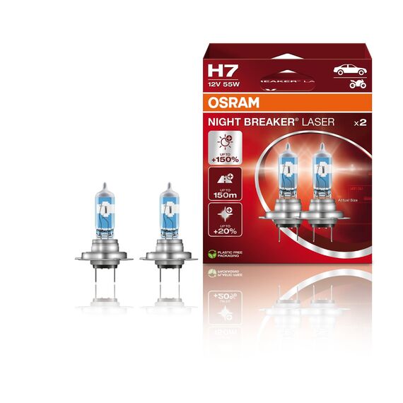 Osram Night Breaker Laser H7 next Generation, +150% mehr Helligkeit, Halogen-Scheinwerferlampe, 64210NL-HCB, 12V PKW, Duo Box (2 Lampen)(2 Stück) 1er Pack