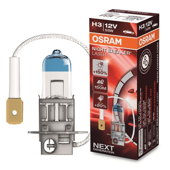 Osram NIGHT BREAKER LASER H3, +150% mehr Helligkeit, Halogen-Scheinwerferlampe, 64151NL, 12V PKW, Faltschachtel (1 Lampe)