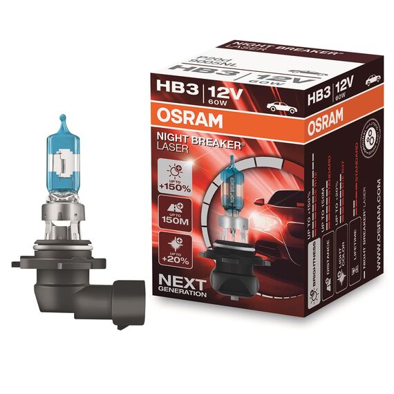 Osram NIGHT BREAKER LASER HB3, +150% mehr Helligkeit, Halogen-Scheinwerferlampe, 9005NL, 12V PKW, Faltschachtel (1 Lampe)