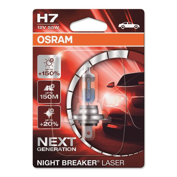 Osram NIGHT BREAKER LASER H7, +150% mehr Helligkeit, Halogen-Scheinwerferlampe, 64210NL-01B, 12V PKW, Single Blister (1 Lampe)