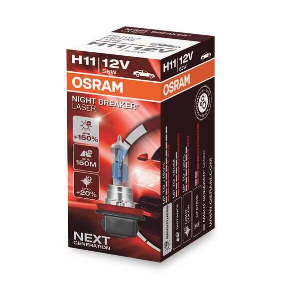 Osram NIGHT BREAKER LASER H11, +150% mehr Helligkeit, Halogen-Scheinwerferlampe, 64211NL, 12V PKW, Faltschachtel (1 Lampe)