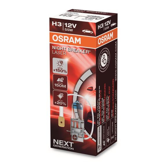 Osram NIGHT BREAKER LASER H3, +150% mehr Helligkeit, Halogen-Scheinwerferlampe, 64151NL, 12V PKW, Faltschachtel (1 Lampe)