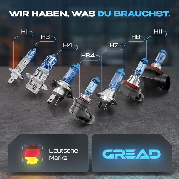 Gread - 2x HB4 Halogen Leuchte in Xenonoptik - white - 8500k 55W - eintragungsfrei