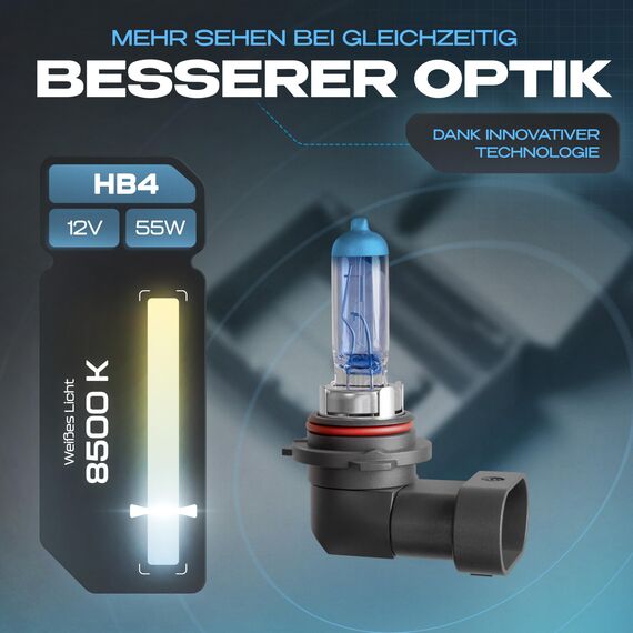 Gread - 2x HB4 Halogen Leuchte in Xenonoptik - white - 8500k 55W - eintragungsfrei