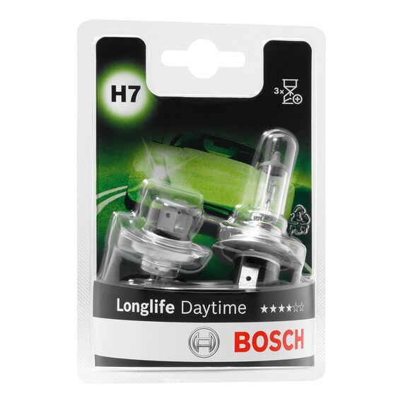 Bosch H7 Longlife Daytime Halogen-Glühlampe für Auto-Scheinwerfer, 12 V 55 W, mit langer Lebensdauer - Lampensockel Typ PX26d - 2er-Pack Ersatz-Scheinwerferlampen